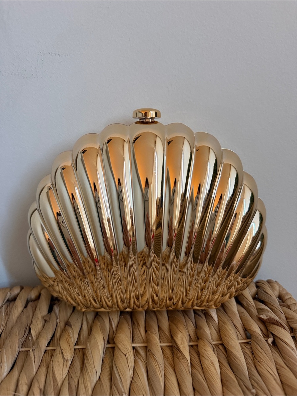 Anthropologie Maeve gold shell clutch evening bag with strap